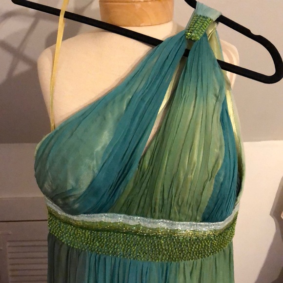 Multi color one shoulder gown with sequins. - Picture 1 of 4